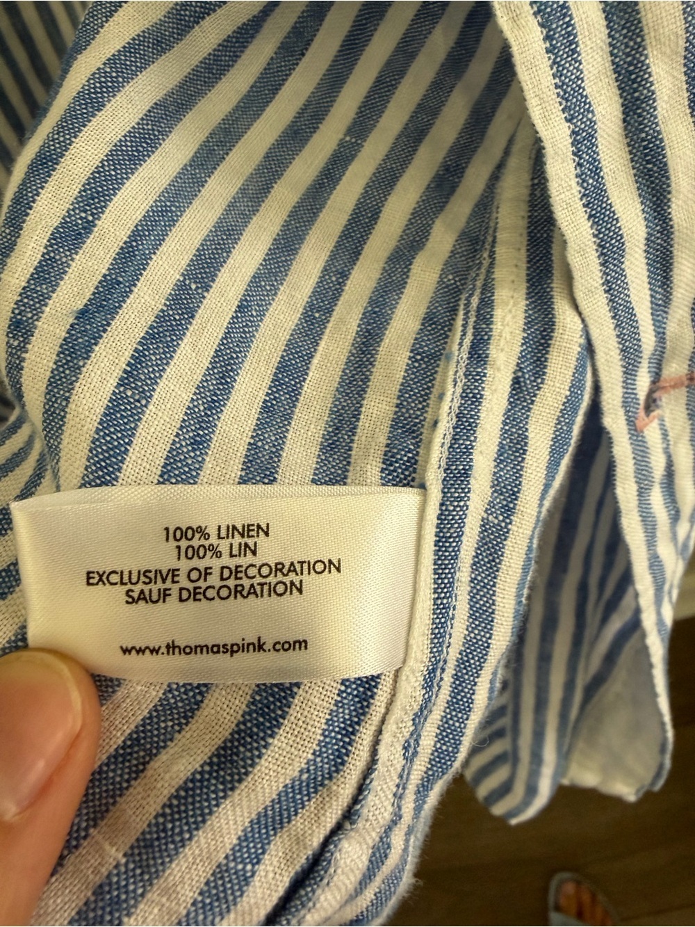 Thomas Pink Men’s 100% Linen Blue White Striped Shirt | Size: L | NWT - Picture 4 of 9